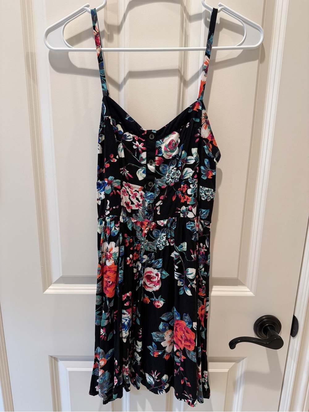 Express Black Floral Button-Front Dress with Multicolor Blooms